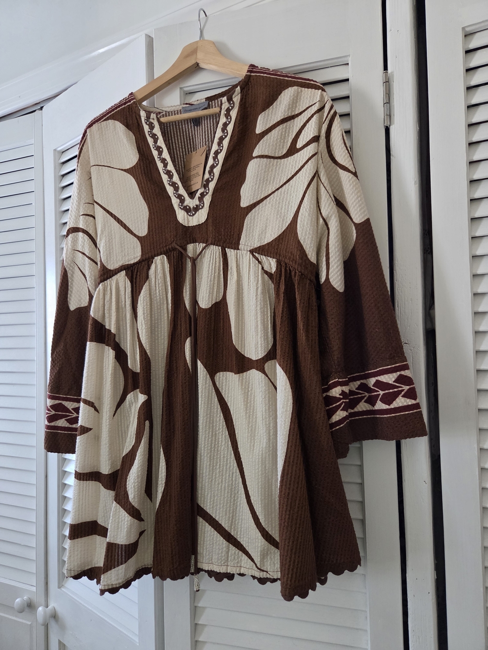 Anthropologie Brown and Cream Floral Mini Dress